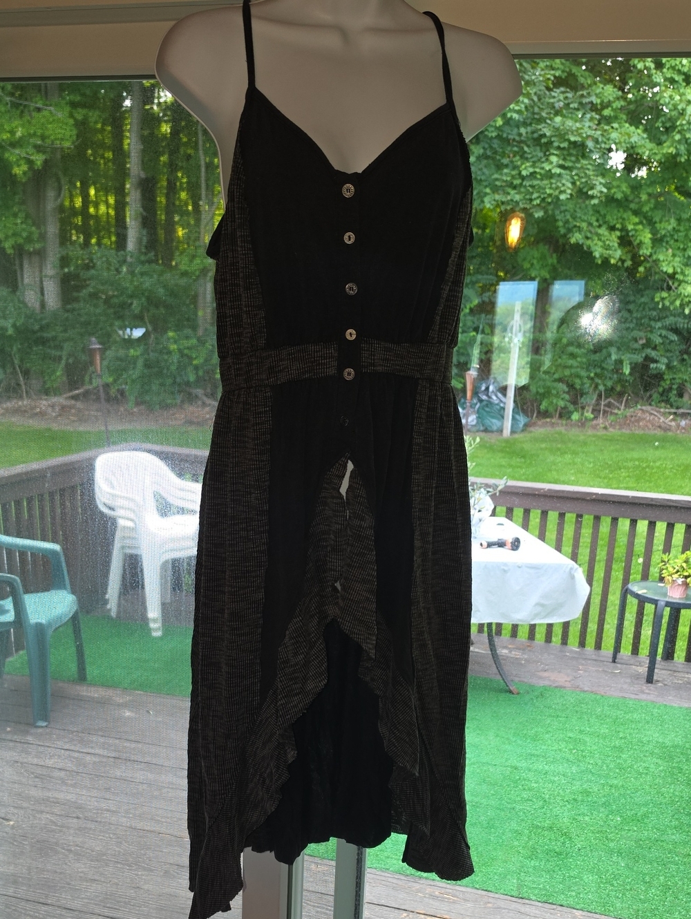 POL Black Open Slit Front Ruffle High-Low Dress